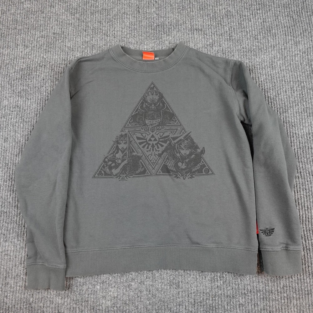 Zelda Triforce Nintendo Sweatshirt Mens Medium Gray Fleece Crewneck Pullover